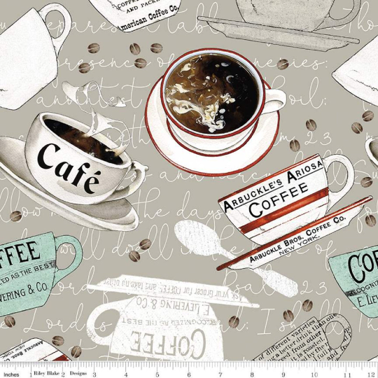 Coffee Chalk- Cups Taupe- Digital Print