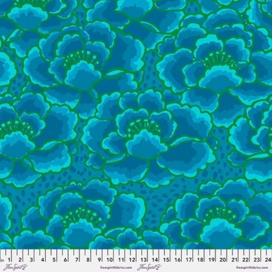 Tonal Floral Turquoise Wide back- Kaffe Fassett Collective 2023: 2 Yard Cut- **Perfectly Imperfect**