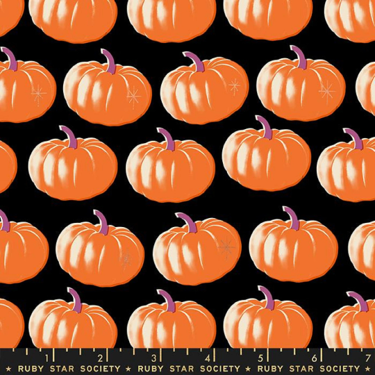 Spooky Darlings- Black Pumpkins: Sold by the 1/2 Yard