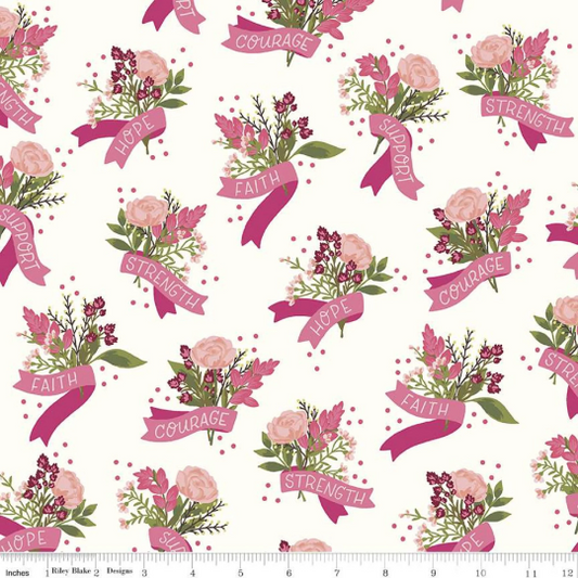 Hope In Bloom- Main- White: Sold By The 1/2 Yard