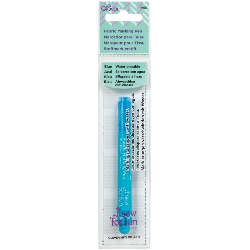 Clover "I Sew For Fun" Blue Fabric Marking Pen, Water Erasable