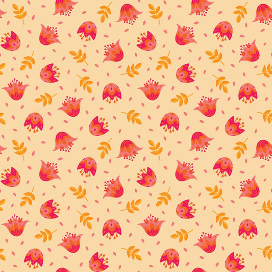 Blooming Garden- Orange Flower Dance: Sold by the 1/2 Yard