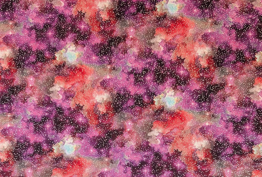 Celestial Skies- Fuchsia/Coral Pearlescent Sparkle Light Show Sky: Sold By The 1/2 yard