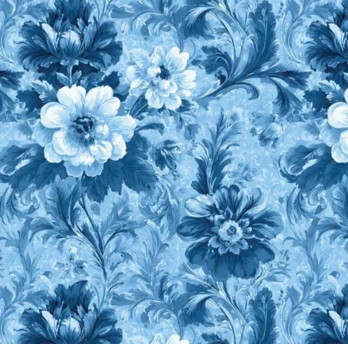 En Vogue- Blue Flower Shop: Sold by the 1/2 yard