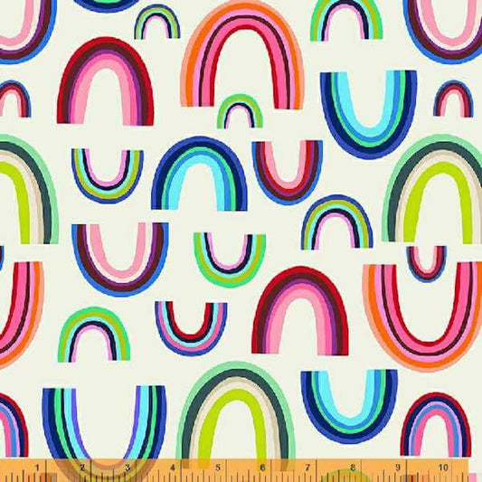 Color Wheel- Ivory Rainbows: Sold By The 1/2 Yard
