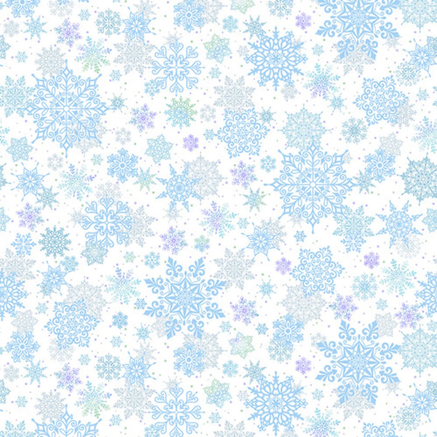 First Frost- White Tossed Snowflakes 108" Wide Back: Precut Piece