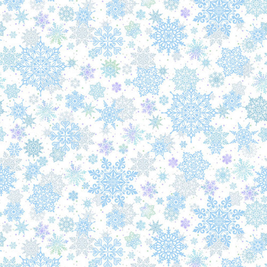 First Frost- White Tossed Snowflakes 108" Wide Back: Precut Piece