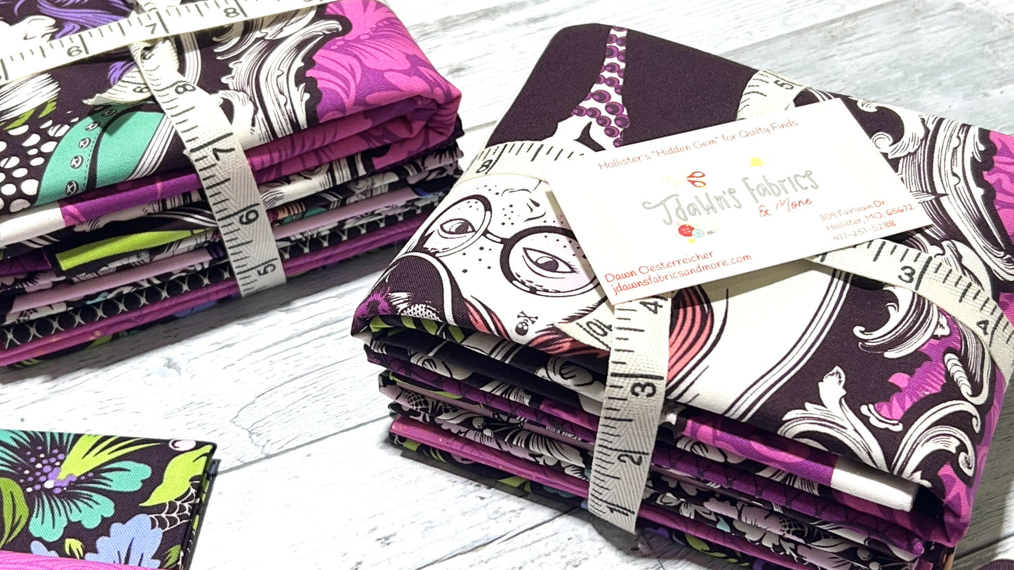 Nightshade "Deja Vu" by Tula Pink / FreeSpirit 8 pc Shop Assembled Fat Quarter Bundle (Includes One Yard of Large Cameos)