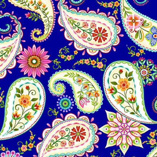 Caravan- Royal Multi Paisley: Sold by the 1/2 yard.