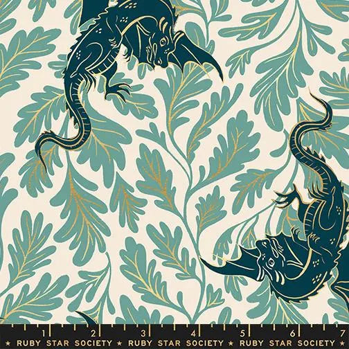 Fireglow- Watercress Metallic Dragon Lair: Sold by the 1/2 yard