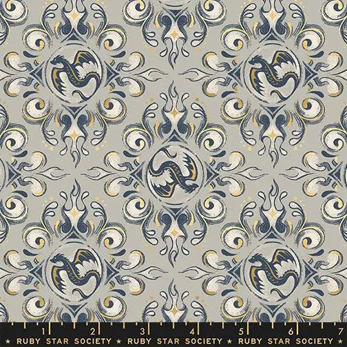 Fireglow- Oyster Metallic Emblem: Sold by the 1/2 yard