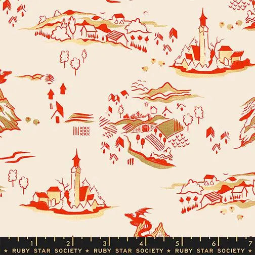 Fireglow- Dark Ruby Metallic Mountain Town: Sold by the 1/2 yard