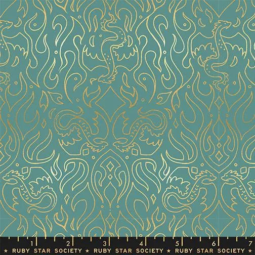 Fireglow- Watercress Metallic Scribe: Sold by the 1/2 yard