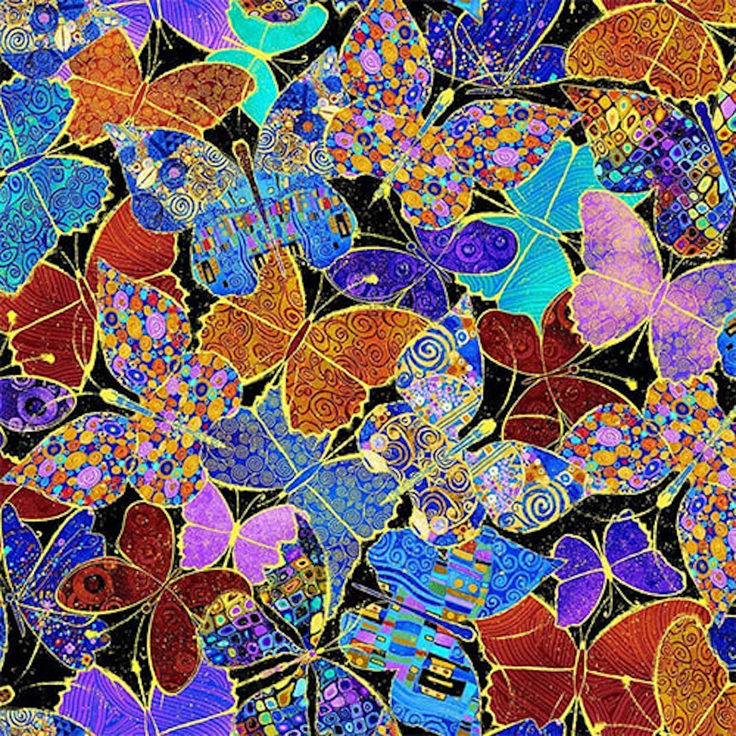 Wings of Gold- Packed Butterflies Multi Metallic : Sold By The 1/2 Yard