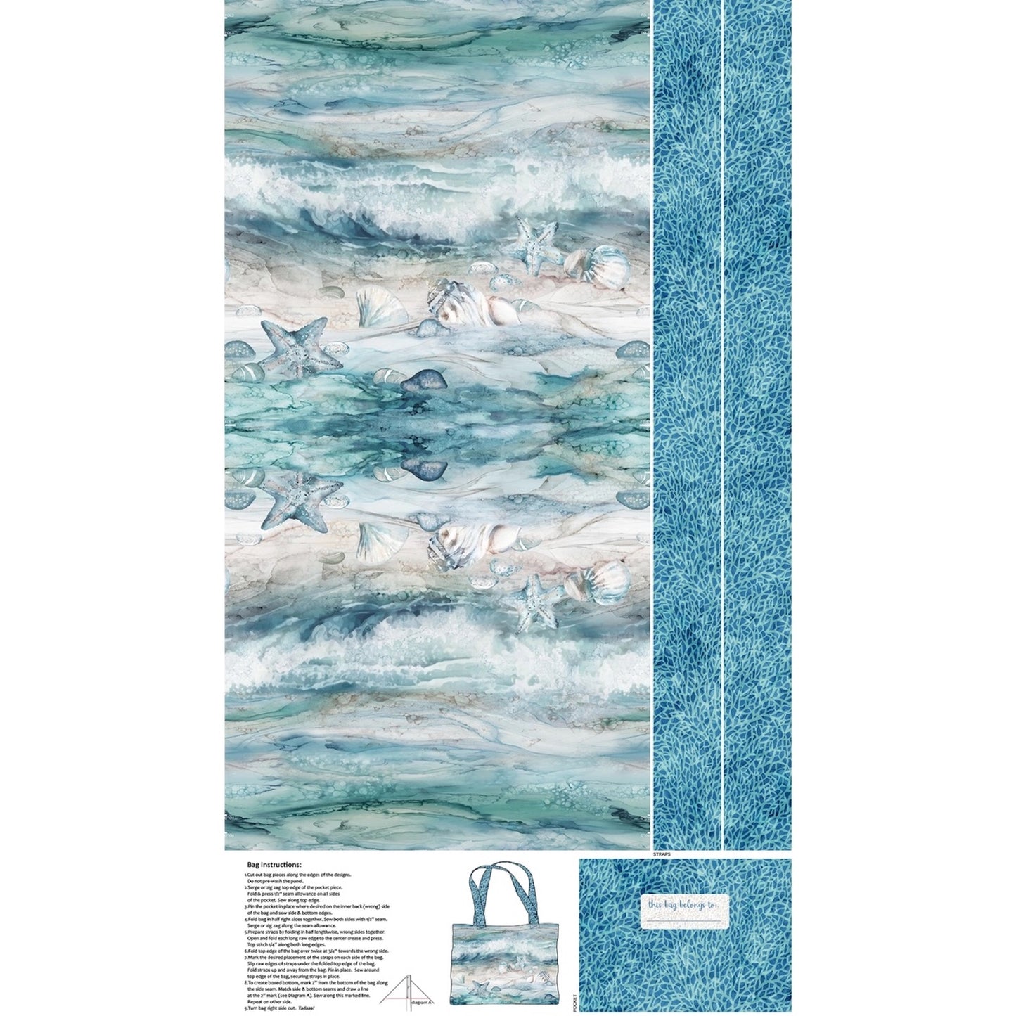 Sea Breeze- Pale Blue Canvas Bag Panel: Sold By The Panel