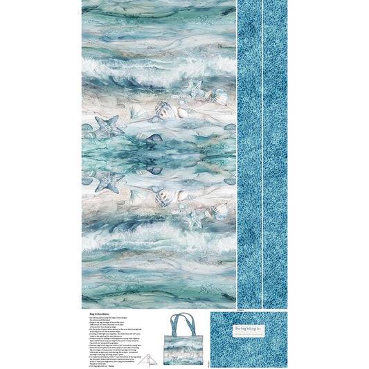 Sea Breeze- Pale Blue Canvas Bag Panel: Sold By The Panel