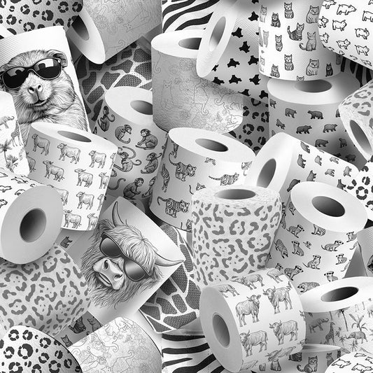 Please Seat Yourself- Gray Roll With It: Sold by the 1/2 yard