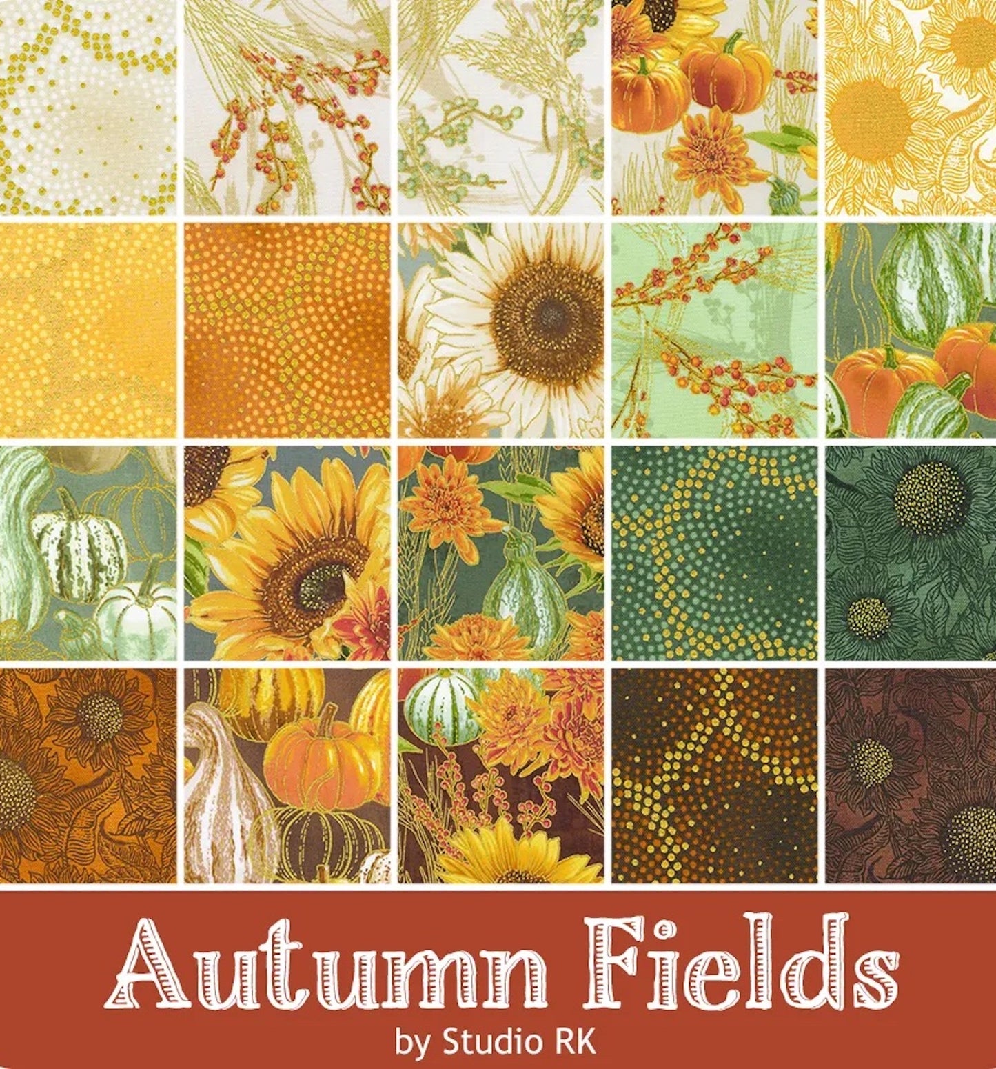 Autumn Fields 5" Charm Squares- Gold Metallic