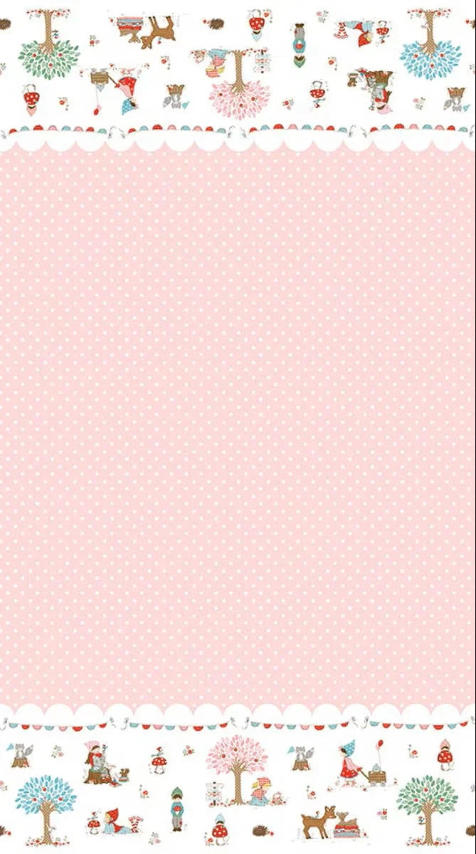 Whimsical Woodland- Pink Border Print: Sold By The 1/2 Yard