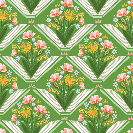 Bookworm- Green Stories Bloom: Sold by the 1/2 Yard
