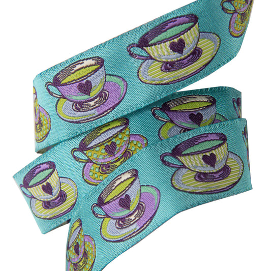 Curiouser & Curiouser- Blue Tea Time 7/8" Ribbon: 2 Yard Individual Cuts