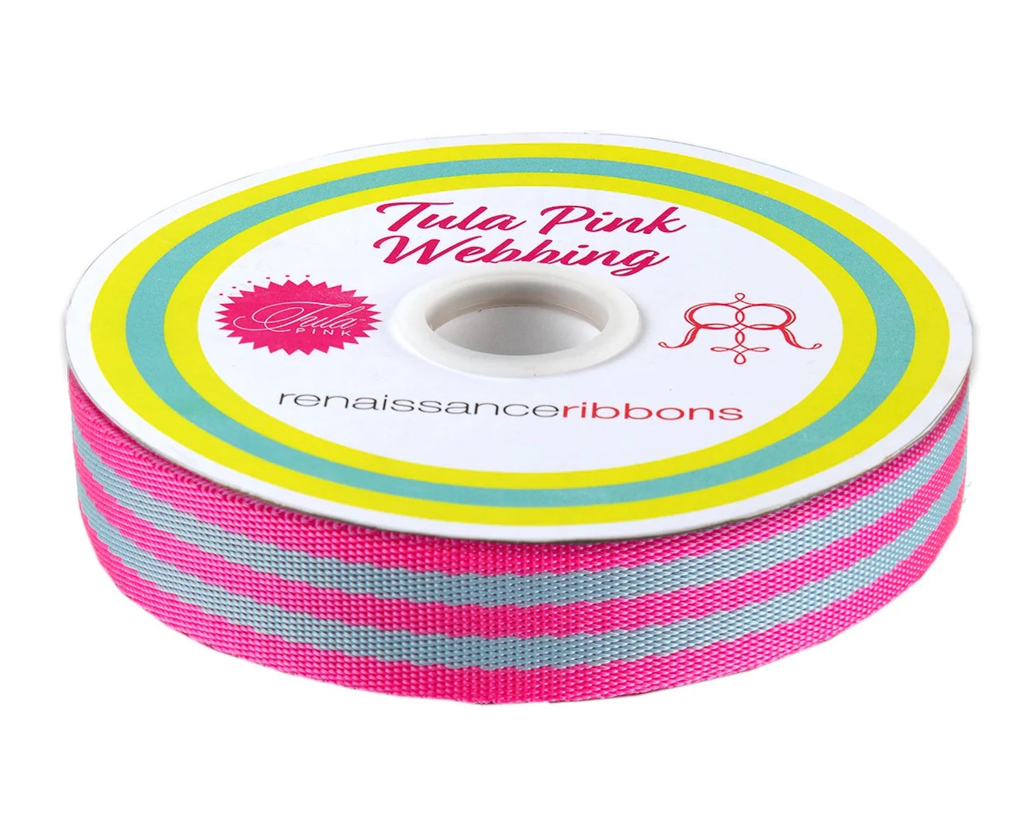 Tula Pink- Aqua/Hot Pink Webbing: Sold By the Yard- Cut Continuously