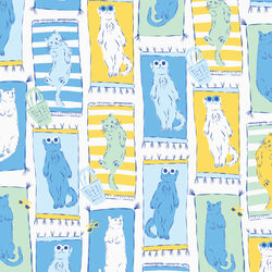 Poolside Purrfection- Multi Cabana Catnaps: Sold by the 1/2 Yard