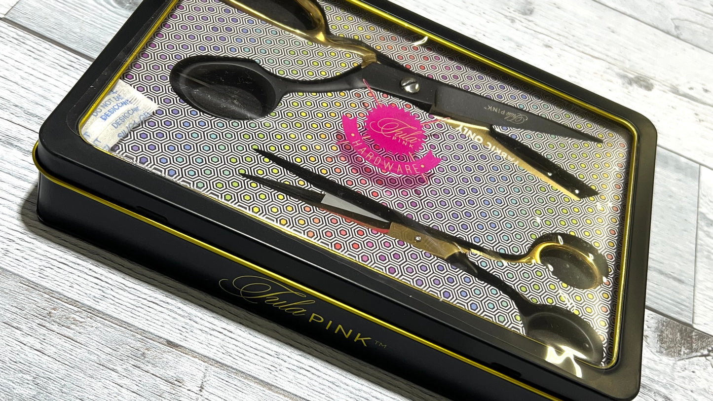 Tula Pink Limited Edition Black & Gold Scissor Tin - 2- 8"/6" Scissors